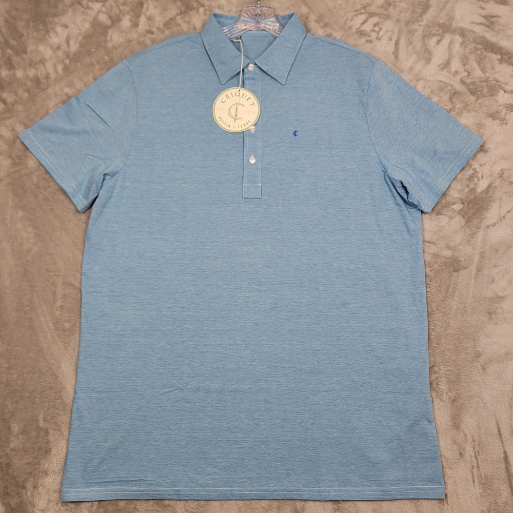 Criquet Men's Players Golf Polo Shirt Blue Heather XL Organic Cotton Casual